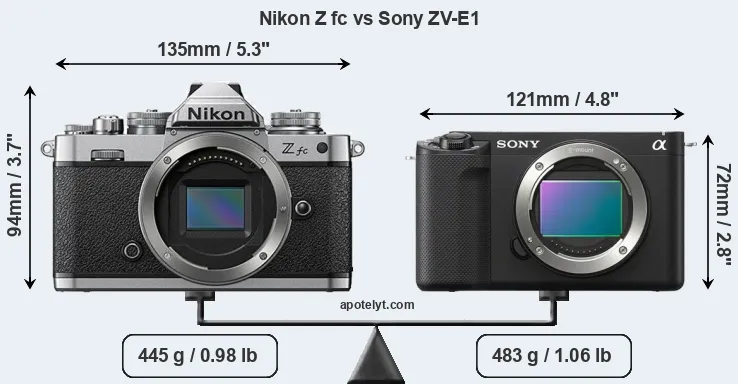 Size Nikon Z fc vs Sony ZV-E1