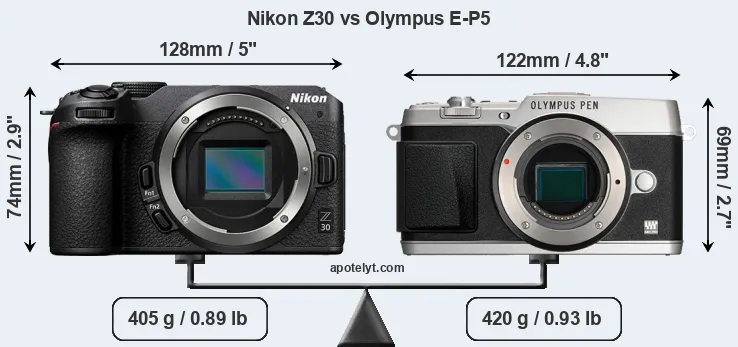 Size Nikon Z30 vs Olympus E-P5