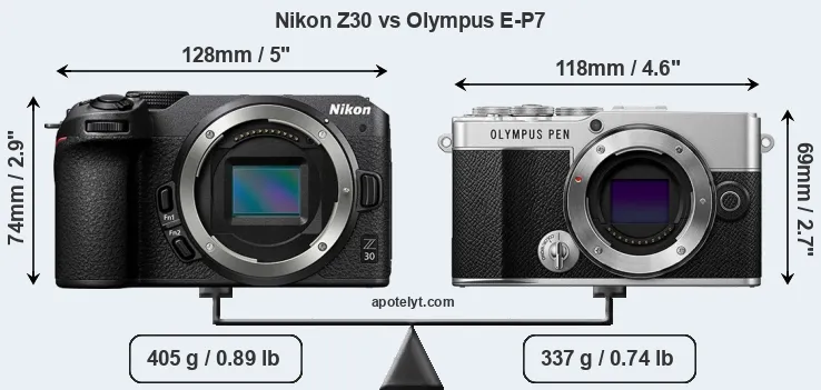Size Nikon Z30 vs Olympus E-P7