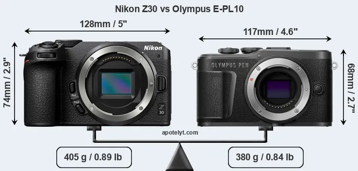 Size Nikon Z30 vs Olympus E-PL10