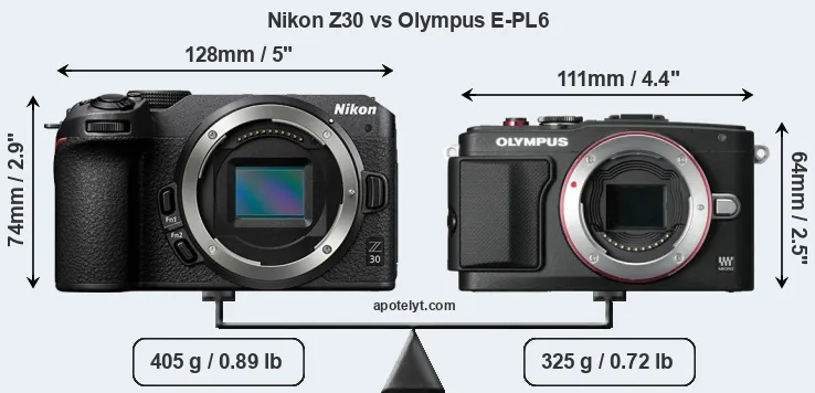 Size Nikon Z30 vs Olympus E-PL6