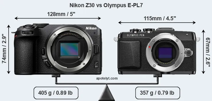 Size Nikon Z30 vs Olympus E-PL7