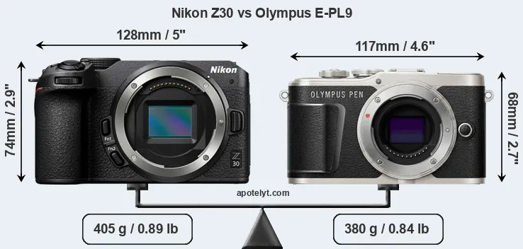 Size Nikon Z30 vs Olympus E-PL9