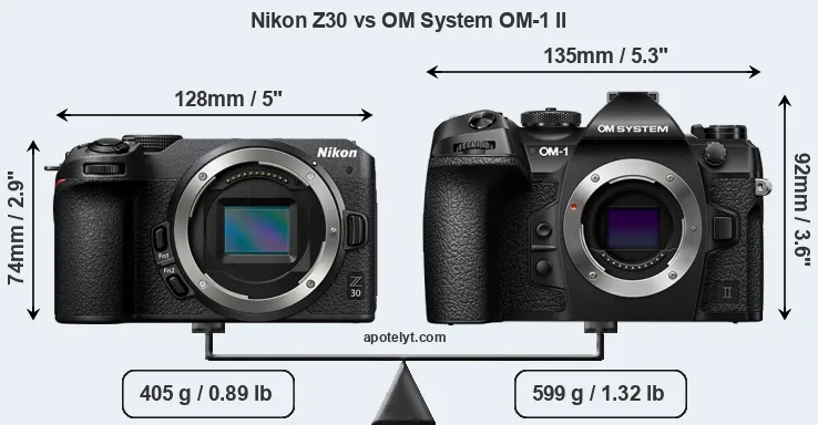 Size Nikon Z30 vs OM System OM-1 II