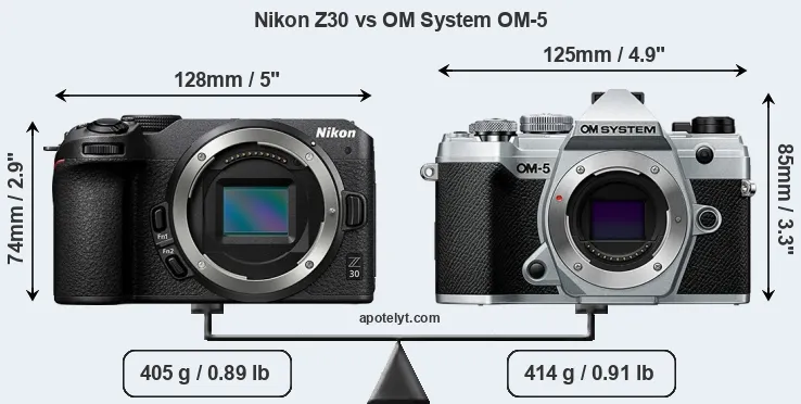 Size Nikon Z30 vs OM System OM-5