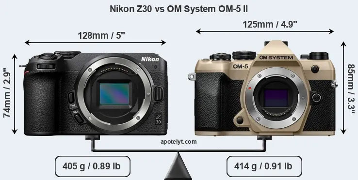 Size Nikon Z30 vs OM System OM-5 II