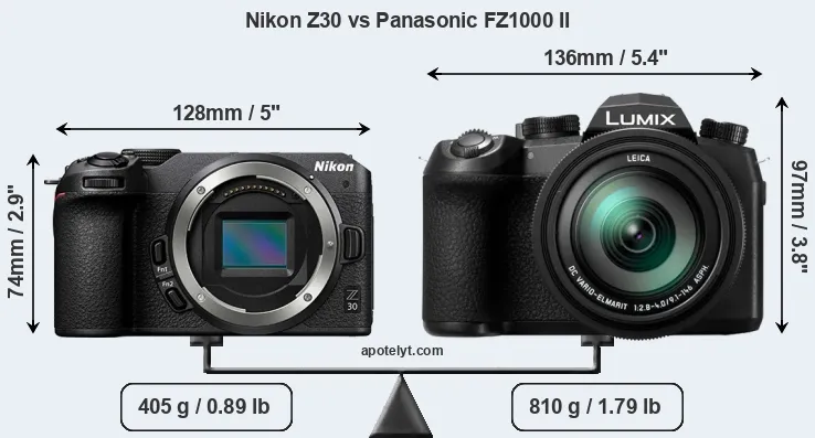 Size Nikon Z30 vs Panasonic FZ1000 II