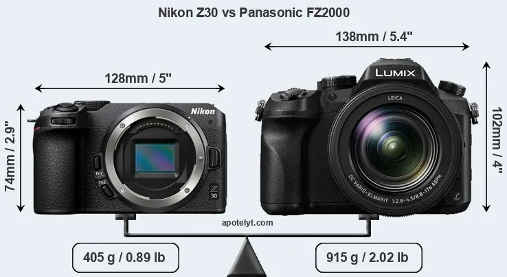 Size Nikon Z30 vs Panasonic FZ2000