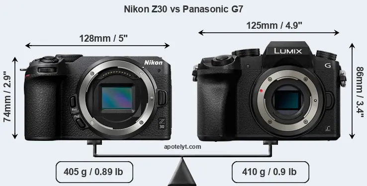 Size Nikon Z30 vs Panasonic G7