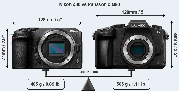 Size Nikon Z30 vs Panasonic G80