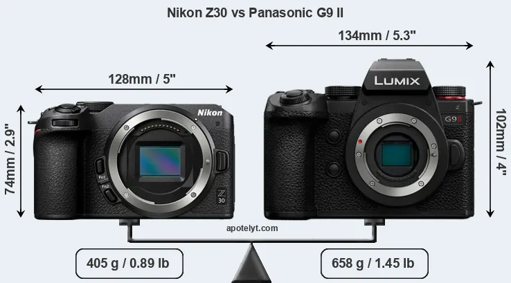 Size Nikon Z30 vs Panasonic G9 II
