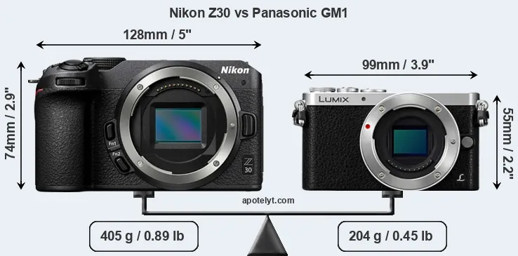 Size Nikon Z30 vs Panasonic GM1