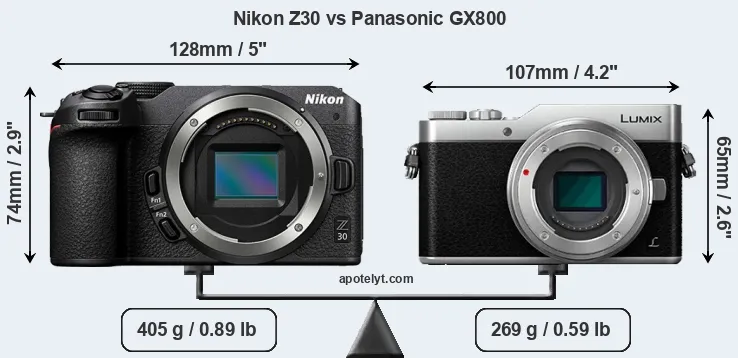 Size Nikon Z30 vs Panasonic GX800