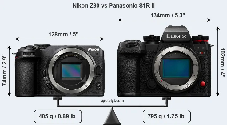 Size Nikon Z30 vs Panasonic S1R II