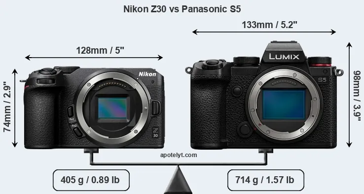 Size Nikon Z30 vs Panasonic S5