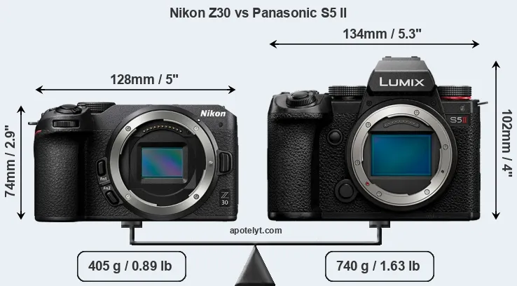 Size Nikon Z30 vs Panasonic S5 II