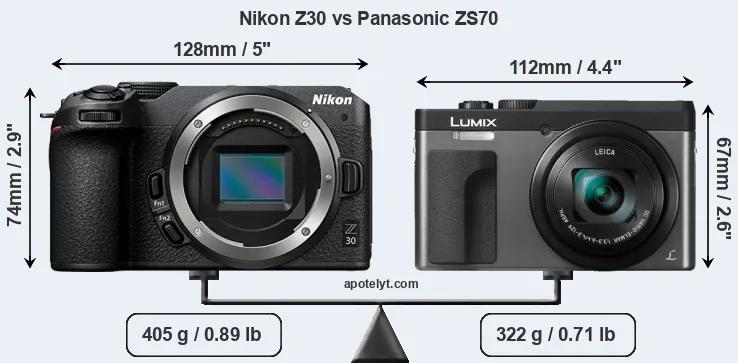 Size Nikon Z30 vs Panasonic ZS70