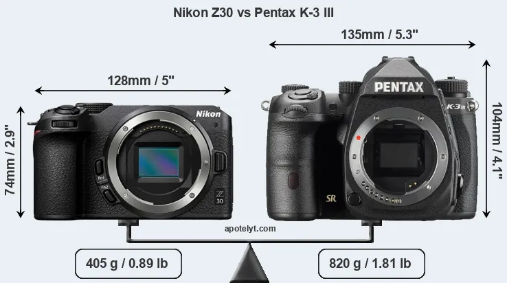 Size Nikon Z30 vs Pentax K-3 III