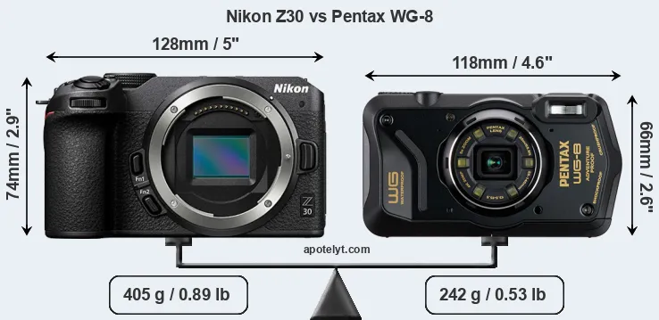 Size Nikon Z30 vs Pentax WG-8