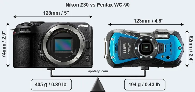 Size Nikon Z30 vs Pentax WG-90