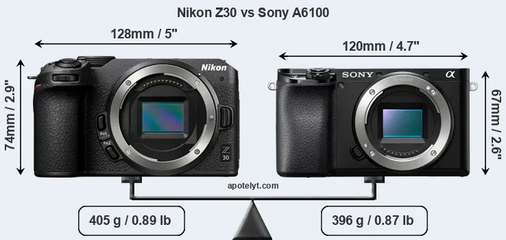 Size Nikon Z30 vs Sony A6100