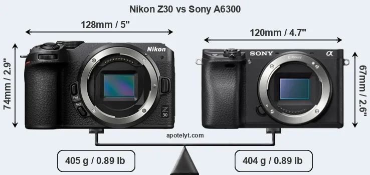 Size Nikon Z30 vs Sony A6300