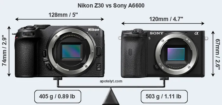 Size Nikon Z30 vs Sony A6600