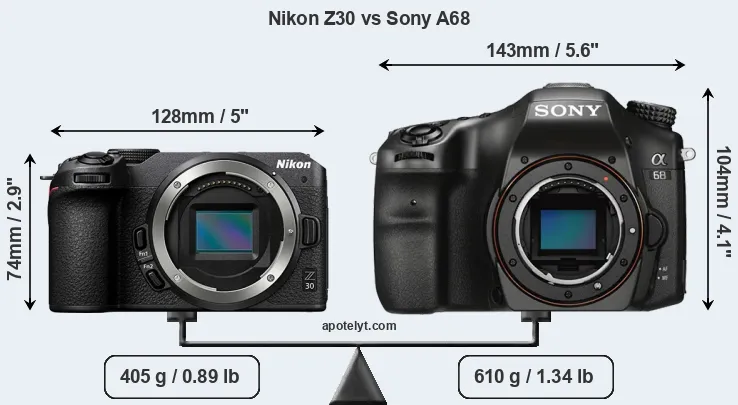 Size Nikon Z30 vs Sony A68