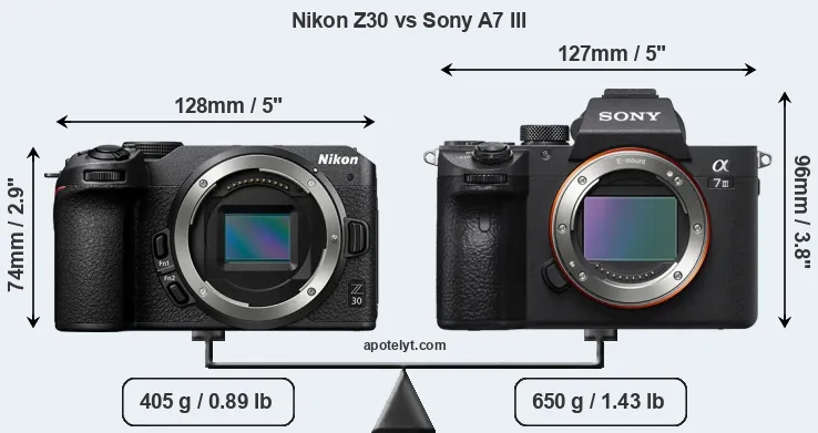 Size Nikon Z30 vs Sony A7 III