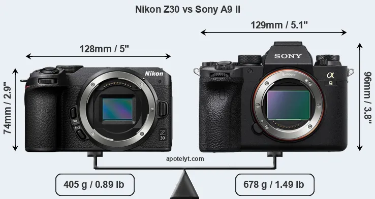 Size Nikon Z30 vs Sony A9 II