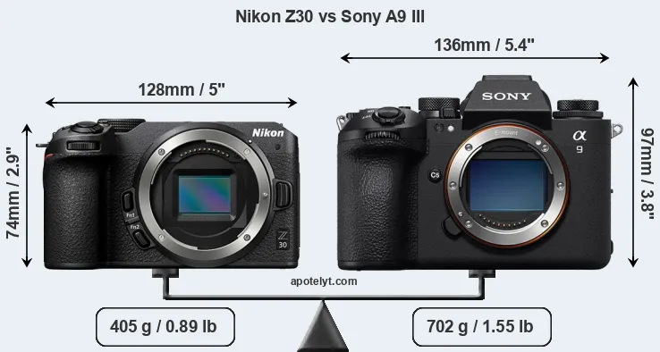 Size Nikon Z30 vs Sony A9 III