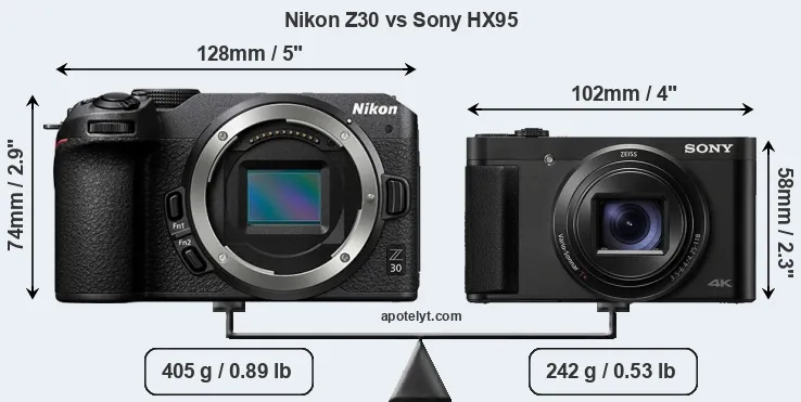 Size Nikon Z30 vs Sony HX95