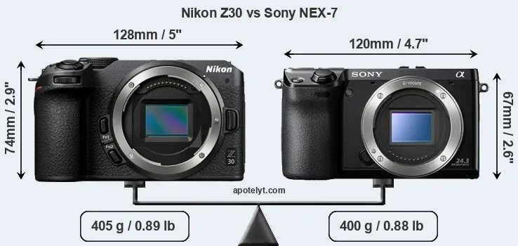 Size Nikon Z30 vs Sony NEX-7