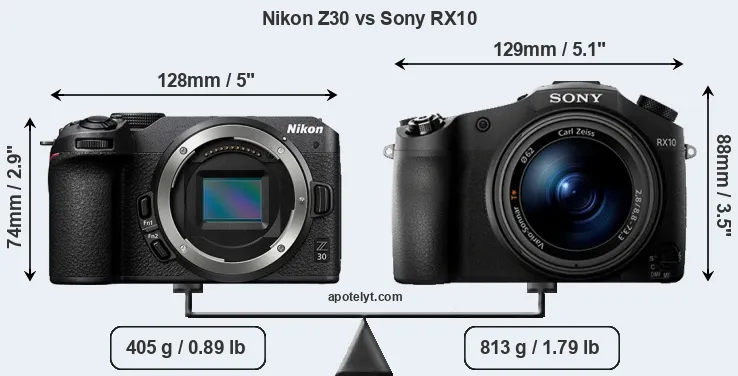 Size Nikon Z30 vs Sony RX10