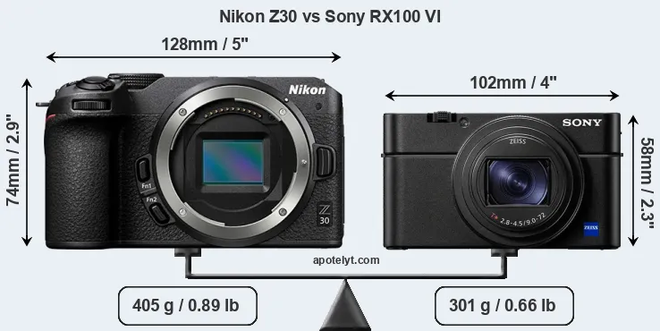 Size Nikon Z30 vs Sony RX100 VI