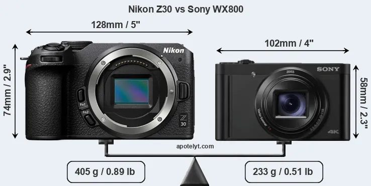 Size Nikon Z30 vs Sony WX800