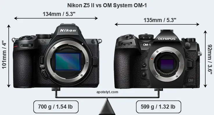 Size Nikon Z5 II vs OM System OM-1