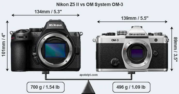 Size Nikon Z5 II vs OM System OM-3