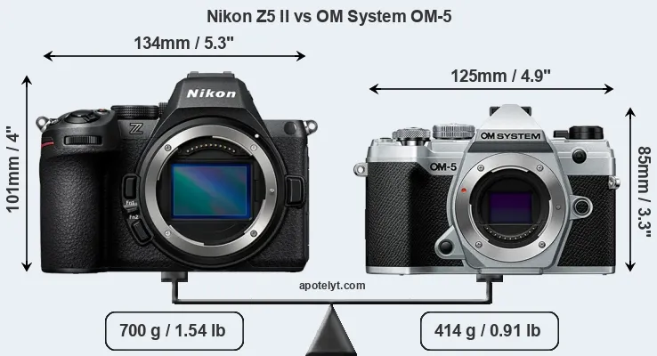Size Nikon Z5 II vs OM System OM-5