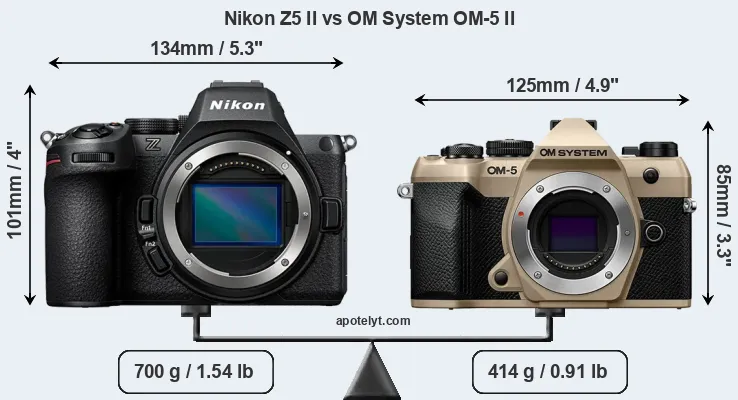 Size Nikon Z5 II vs OM System OM-5 II