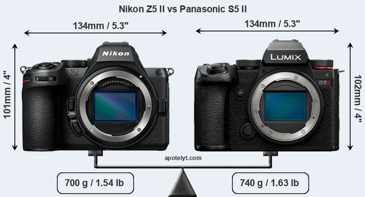 Size Nikon Z5 II vs Panasonic S5 II