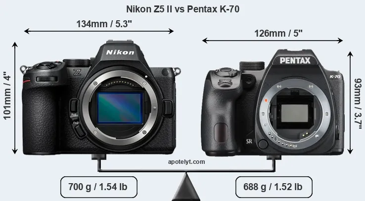 Size Nikon Z5 II vs Pentax K-70
