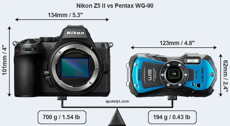 Size Nikon Z5 II vs Pentax WG-90