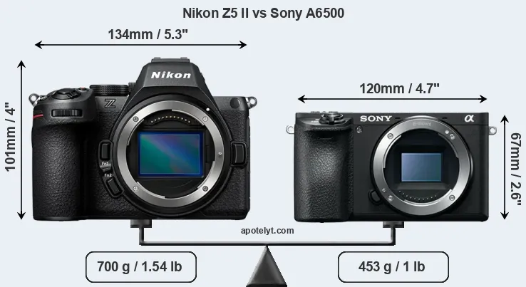 Size Nikon Z5 II vs Sony A6500