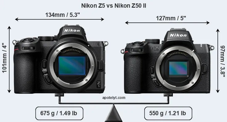 Size Nikon Z5 vs Nikon Z50 II