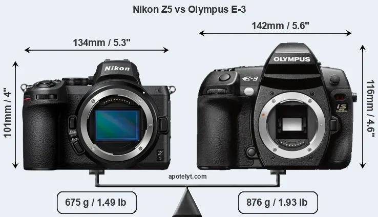 Size Nikon Z5 vs Olympus E-3