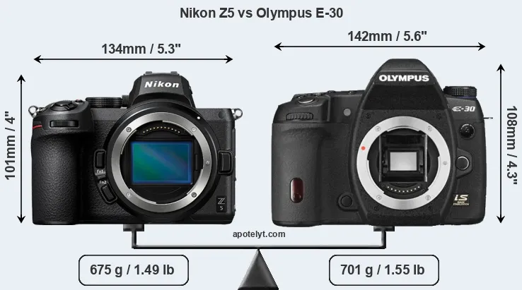 Size Nikon Z5 vs Olympus E-30
