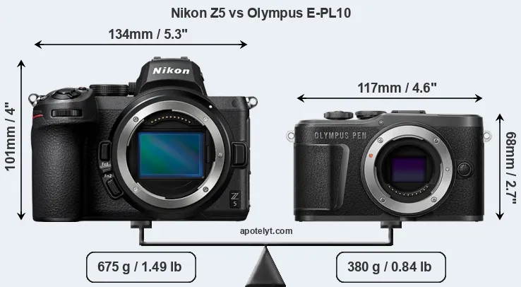 Size Nikon Z5 vs Olympus E-PL10
