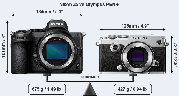 Size Nikon Z5 vs Olympus PEN-F