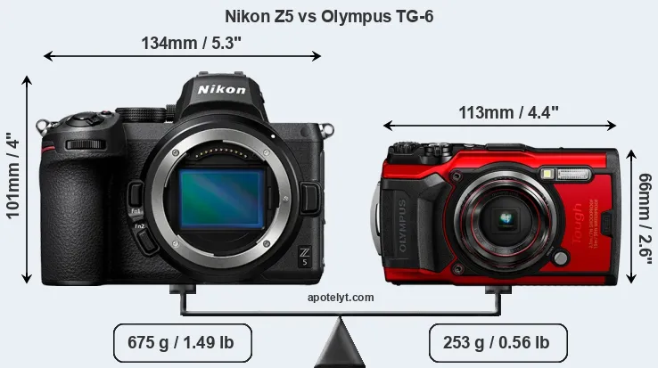 Size Nikon Z5 vs Olympus TG-6